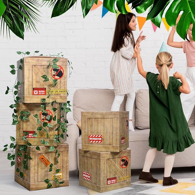 Bucherry 7 Pcs Dinosaur Party Decoration Set 10x7ft Dino Netting 6 Dino Theme Boxes 12 x 12 x 12'' Table Centerpieces for Halloween Dinosaur Trunk or Treat Car Decorations Birthday Party Supplies