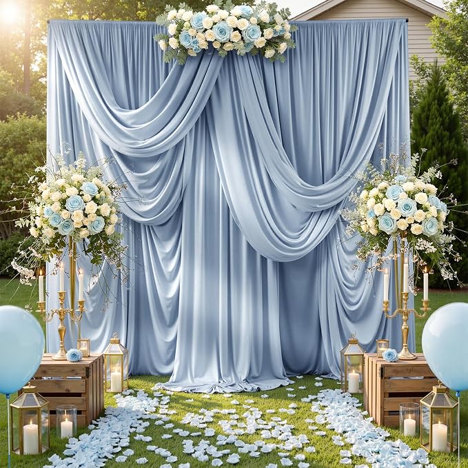 50ftx12ft Dusty Blue Backdrop Curtains for Parties, Wrinkle Free Polyester Photo Backdrop Drapes 10 Panels 12 ft Long Back Drop Cloth Drapery for Wedding Birthday Photography Background Party