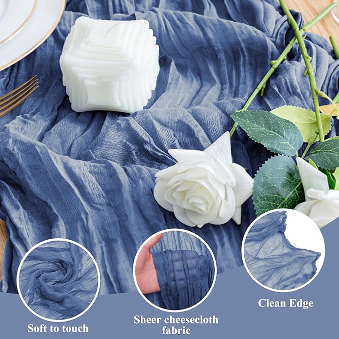 Wokceer Cheesecloth Table Runner Blue 10FT Boho Gauze Cheese Cloth Table Runner for Party Long Rustic Sheer Table Runners for Baby Bridal Shower Wedding Easter Table Decor