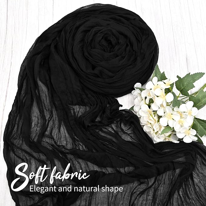 6 Pack Black Table Runner 10FT Long Cheesecloth Table Runner Cheese Cloth Gauze for Wedding Party Birthday Decoration-Black