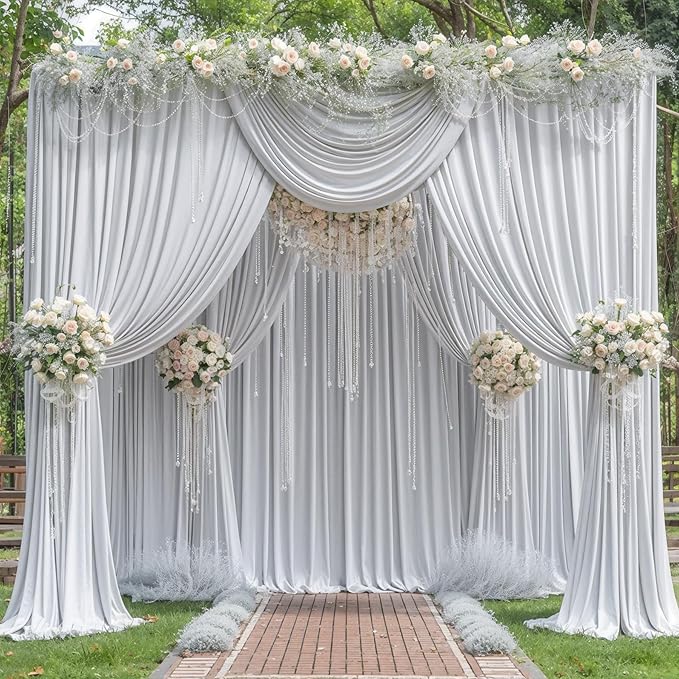 4 Panels Silver Grey Backdrop Curtain for Parties Wedding Wrinkle Free Silver Grey Photo Curtains Backdrop Drapes Fabric Decoration for Birthday Party Baby Shower 20ft(W) x 10ft(H)