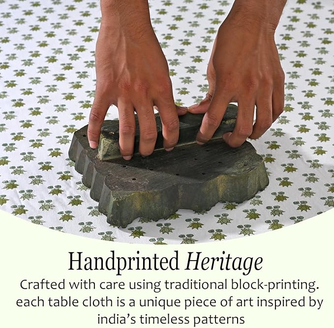 CPC Lotus Meadow Tablecloth 100% Cotton 70x108 Inch Indian Block Print Rectangle Table Cover, Table Cloth for Gifting in Weddings, Halloween, Fall, Christmas, Thanksgiving