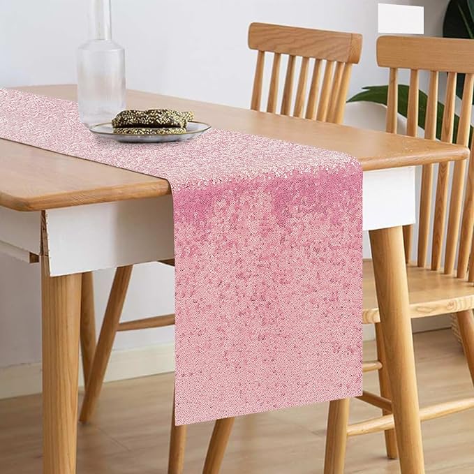 10 Packs 12 x 72 inches Pink Sequin Table Runner, Glitter Runner for Birthday Party Supplies Wedding Holiday Celebration Baby Shower Engagement Anniversary Decor