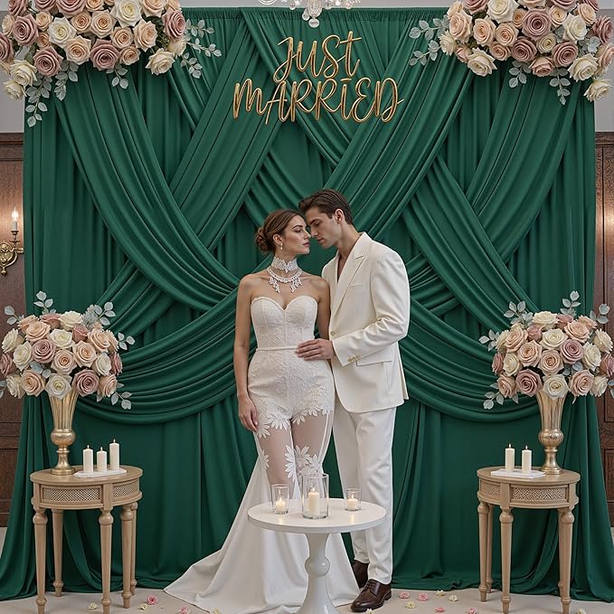 30x10ft Hunter Green Backdrop Curtains for Parties, 6 Panels 5x10ft Wrinkle-Free Polyester Background Curtains for Wedding, Birthday, Baby Shower,Graduation, Decorations