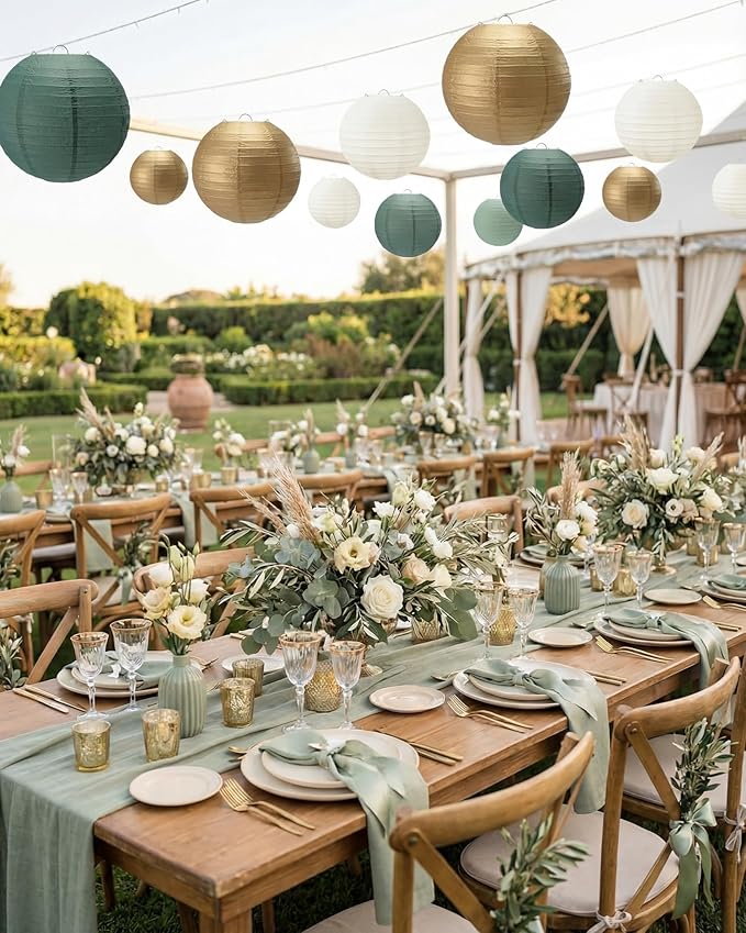 Treela 48 Pcs Paper Lanterns Party Decorations Chinese Round Paper Decor 4/6/8/10 Inch Asian Hanging Lamps Decorative for Birthday Party Wedding Bridal New Year Supplies(Gradient Green)
