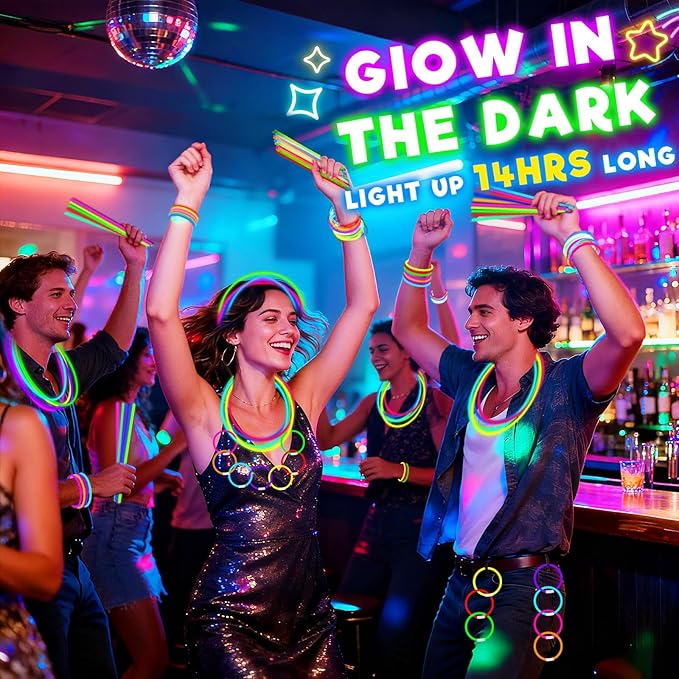 TURNMEON 960 Pack Ultra Bright Glow Sticks Bulk Glow In The Dark Party Supplies Necklace Bracelet with Connector 8" Light Up 14Hrs Long Last Party Favors Toy Birthday Wedding Pool Patriotic