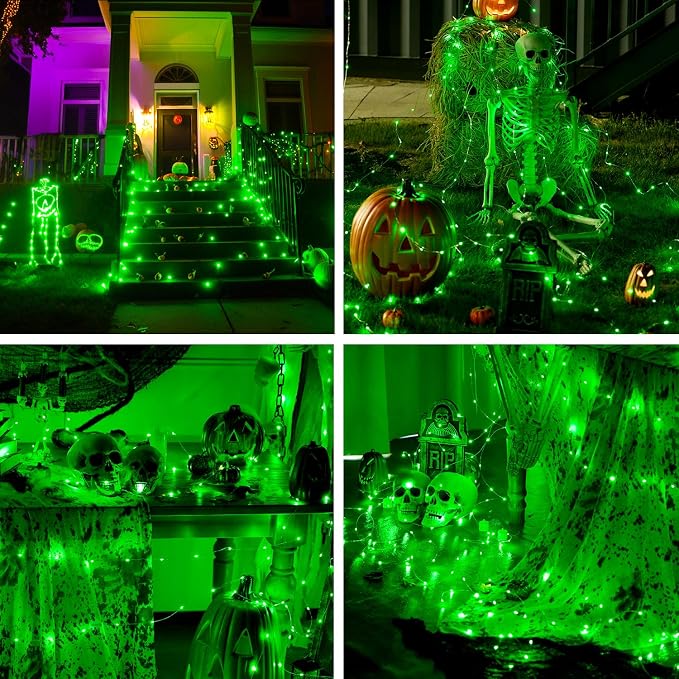 JMEXSUSS 2 Pack Green Fairy Lights Battery Operated, Total 400 LED 132ft Twinkle String Lights with Remote, 8 Modes Green Lights for Halloween, Tree, Mantle, Garden, Yard, Bedroom, Xmas Decor