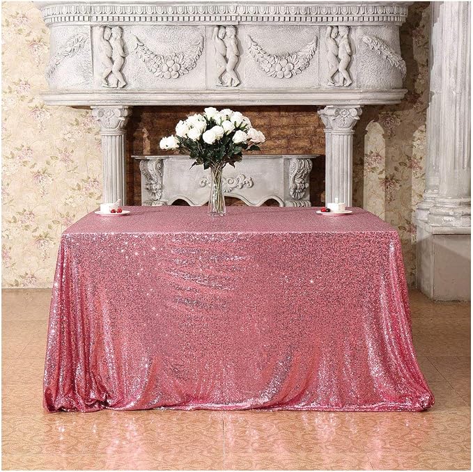 Poise3EHome Fuchsia Pink Sequin Tablecloth 50×50 Inch Square Sparkly Fabric Table Cover Overlay for Valentine Birthday Wedding Party Holiday Baby Shower Decoration