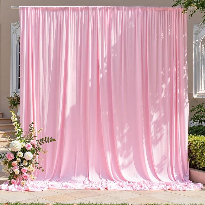 20ft x 8ft Wrinkle Free Pink Backdrop Curtain for Parties, 4 Panels 5×8ft Silky Polyester Light Pink Photo Backdrop Drapes Back Drop Cloth for Girl Party Birthday Wedding Gender Reveal Photography