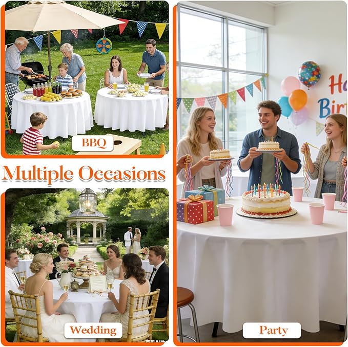 10 Pack White Round Tablecloth 120 Inch Round Table Cloth Wrinkle Resistant White Table Cloth Washable and Reusable Polyester Fabric Table Covers for Banquet Wedding Party Dining Buffet