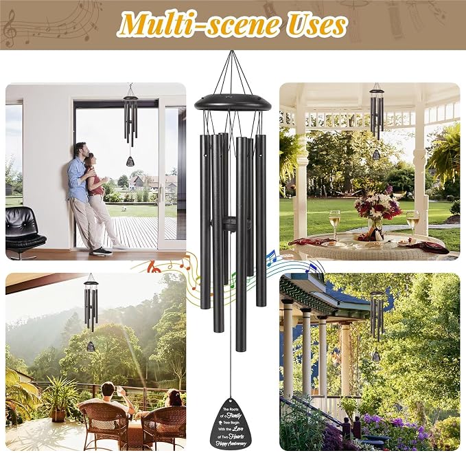 10th Anniversary Wind Chimes Gifts for Men Women,Romantic 10 Year Anniversary for Couples, Wife, Husband, Parents, Friends, 10th Wedding Gifts Idea of Happy Anniversaries Decorations,Black