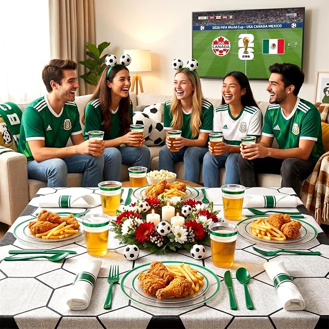 350pcs Plastic Plates for Party Clear & Green | Disposable Plastic Dinnerware Set for 50 Guests Include 100 Plastic Plates,50 Cups & 50 Pre Rolled Napkins with Cutlery Set