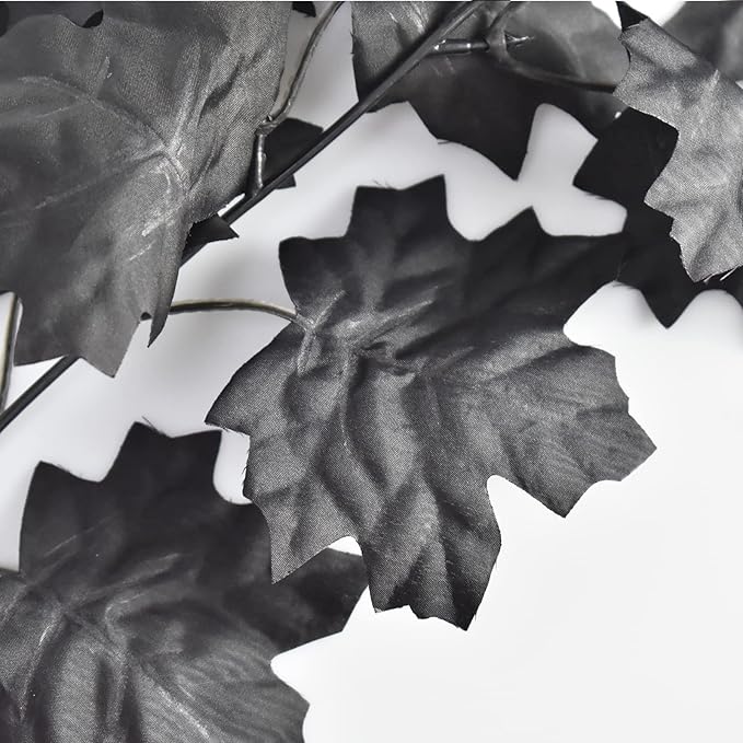 3 Pack Black Leaf Garland, Artificial Autumn Hanging Maple Leaves Vines Foliage Garland for Halloween Party Front Door Home Fireplace Decor (5.5Ft/Pack)