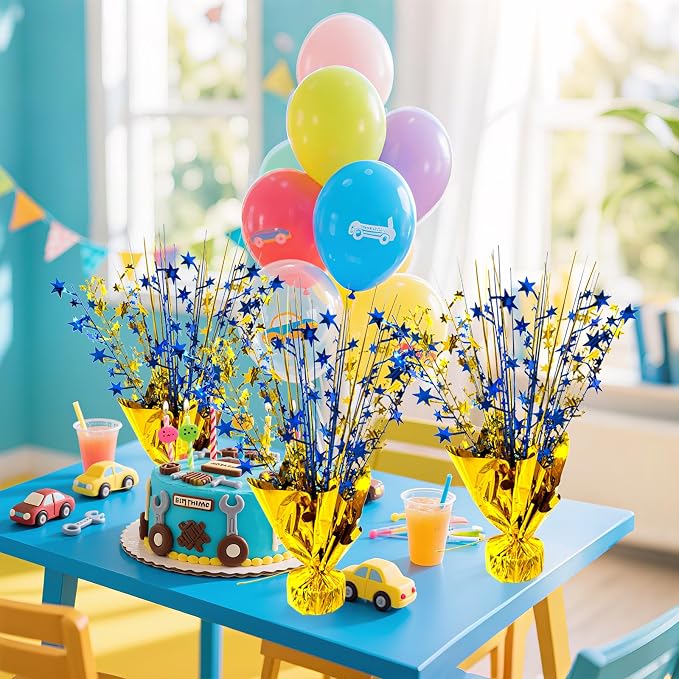 FUBININA 6 Pack 2026 Graduation Table Centerpiece Party Decoration Metallic Foil Spray Centerpiece Glitter Decor Star Tabletop for Graduation New Year Birthday Holiday Party Favor, Blue and Gold