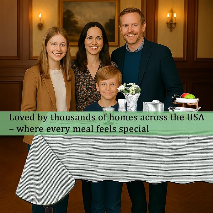 Ridhi Forest Green Stripe Block Print 60x108 Rectangle Tablecloth Table Cover for Dining Tables, Handcrafted Farmhouse Kitchen Decor, Washable, Decorative Tablecloths for Spring, Easter, Valentine