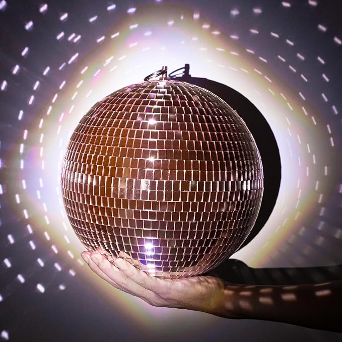 Mirror Ball, MUZTOP 10 Inch Disco Ball with Hanging Ring, Light Mirror Ball for Disco Parties DJ Stage Wedding Christmas Home Decor, Rose Gold