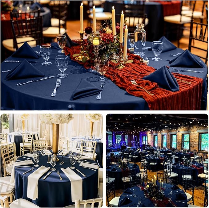 8 Pack Navy Blue Round Tablecloth 120 Inch Cloth Table Cloth for Round Tables, Washable Polyester Table Cloth Stain and Wrinkle Resistant Decorative Table Cover for Wedding Party Dining Banquet