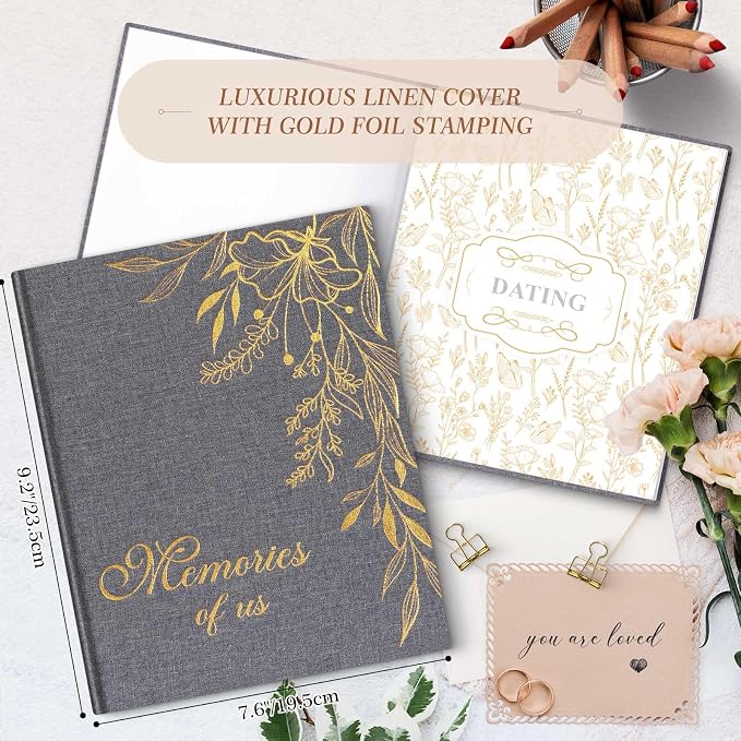 Lanpn Wedding Anniversary Journal Book Memories of Us, Linen Dating to 70th Wedding Scrapbook Notebook Memory Book, Newlywed Marriage Couple Anniversary Journal Bridal Shower Gifts (Grey, 190 Pages)