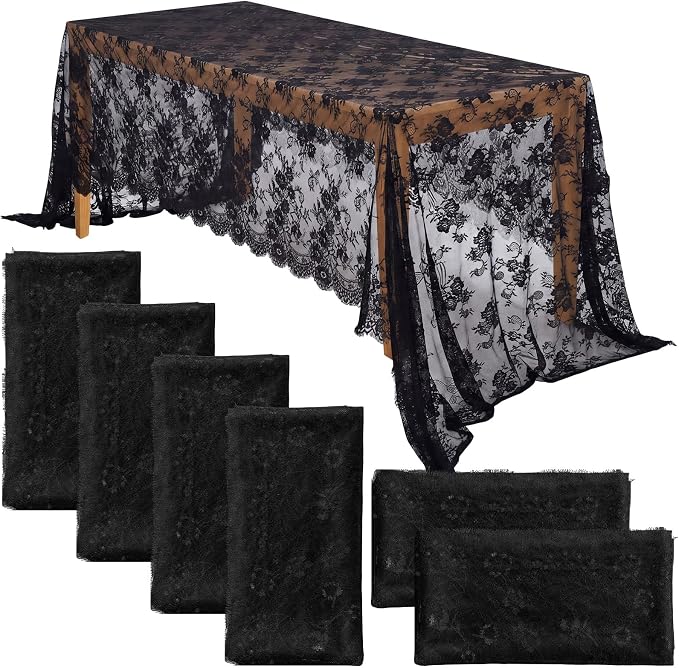 Honeydak 6 Pcs Lace Tablecloth Rectangular 60 x 120 Inch Wedding Rustic Tablecloth Overlay Rose Vintage Embroidered Wedding Reception Party Table Cover Decorations for Bridal Tea Party (Black)
