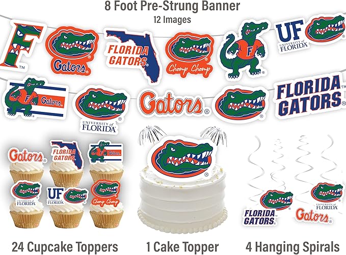 University of Florida Party Supplies for Football, Birthday Gift, Graduation Party Banner and Cake Toppers (42 Pieces) (Florida Gators)