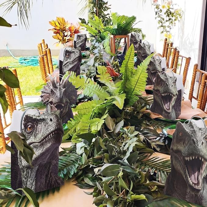 Tosstuki 12 Pcs Realistic Dinosaur Party Favor Bags 3D Dinosaur Birthday Gift Goodie Bags with Handles Dino Treat Paper Bag for Candy Dino Themed Birthday Party Decorations Supplies
