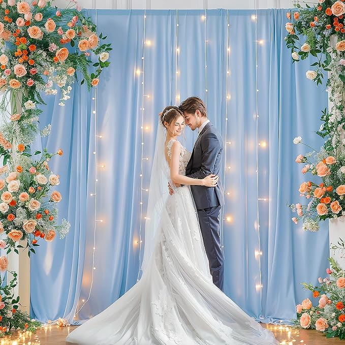 20x10FT Blue Backdrop Curtains with Lights for Parties,Wrinkle Free Wedding Photo Backdrop Curtains for Baby Shower Birthday Ceremony Reception Home Party Decorations-5ft x 10ft,4 Panels