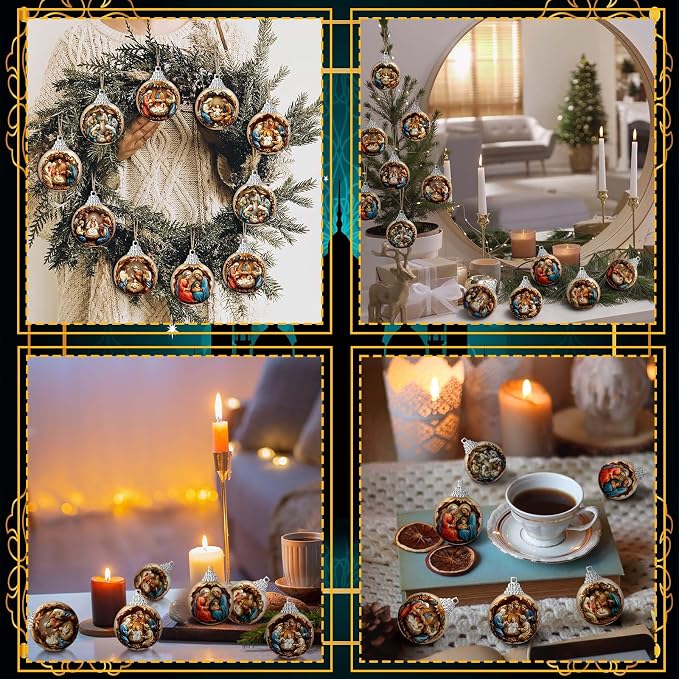 Outus 16 Pcs Christmas Nativity Scene Ornaments Ball for Tree Religious Christmas Tree Nativity Scene Hanging Ornaments The Birth of Jesus Decor Christian Religious Gifts for Christian Family