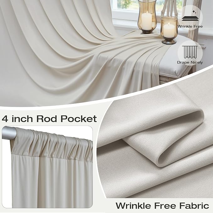 10 Panels 5x40ft Beige Ceiling Drapes for Wedding Parties, Wrinkle Free Thick Polyester 40ft Extra Long Wedding Draping Beige Ceiling Curtains Arch Drapery for Birthday Party Canopy Tent Decor
