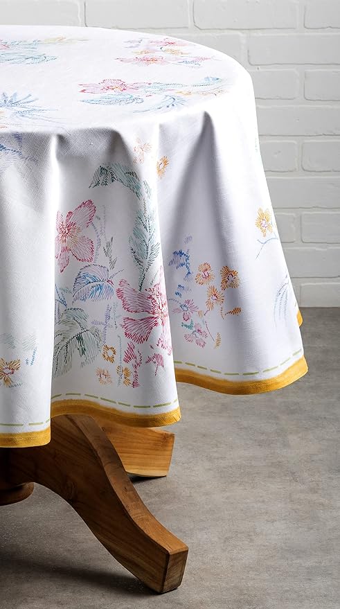 Maison d' Hermine Table Cloth Round Table 100% Cotton 69 Round Inches Tablecloth Reusable Decorative for Dining Kitchen Room Farmhouse Party Home Hotel Restaurant Spring Summer - Paradise Island
