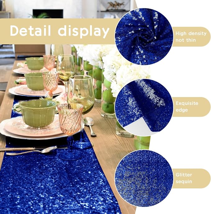 10 Packs 12 x 72 inches Sequin Table Runner, Royal Blue Glitter Table Runner for Birthday Party Supplies Wedding Engagement Baby Shower Holiday Celebration Event Decorations