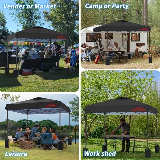 10x10 Pop Up Canopy, Easy Up Canopy Tent, Heavy Duty Tents for Parties, One Person Easy Set Up Event Tent, Black