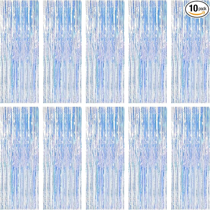 10 Pack Foil Curtain Backdrop Iridescent Metallic Tinsel Foil Fringe Curtains Photo Booth Props for Birthday Wedding Engagement Baby Shower Bachelorette Christmas Holiday Celebration Party Decoration
