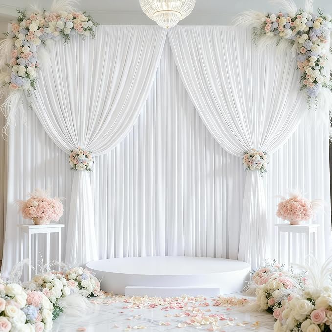30ft x 15ft White Backdrop Curtain Panels for Weddings - Wrinkle-Free Polyester Photo Drapes for Birthday Party, Photography Background, Stage Decor