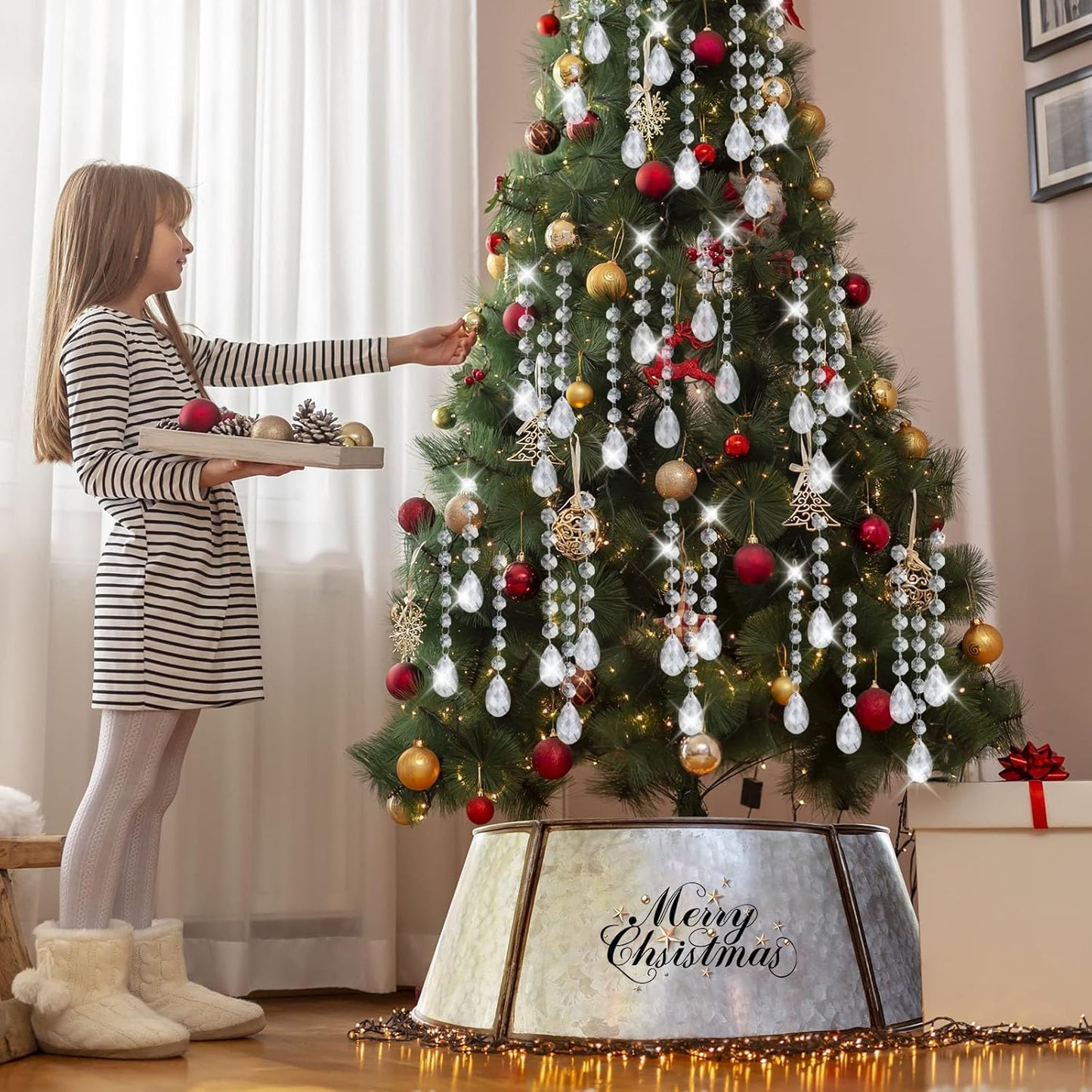 10 PCS Crystal Garland Strands, 33ft Hanging Crystal Strings for Window Curtains Doorway Decorations, Acrylic Clear Teardrop Crystal Ornaments for Christmas Tree, Wedding Party Home Chandelier Decor