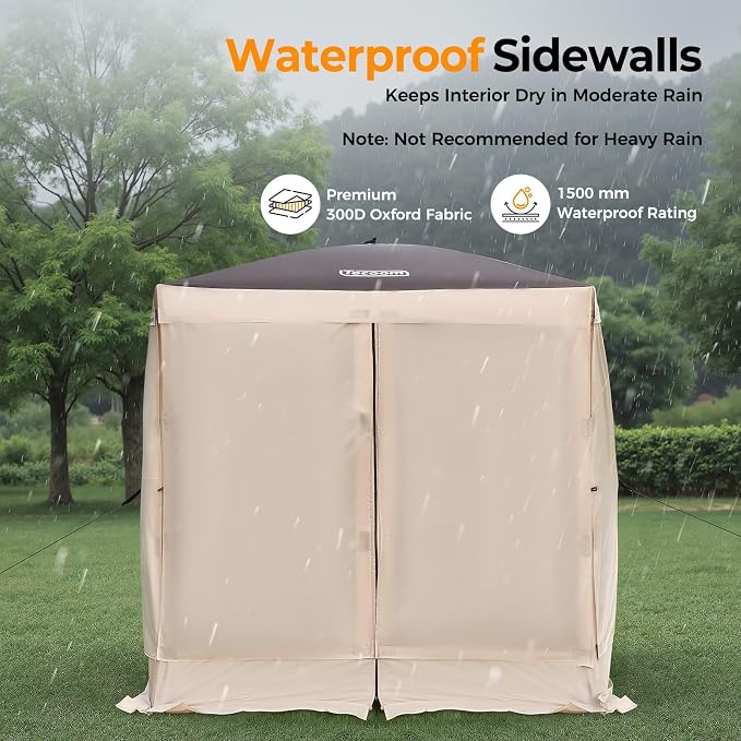 Tecoom 6x6ft 4-Sided Pop Up Gazebo Tent, Canopy Shelter Tent with Mesh Windows for Camping, Portable Shade Tents with Siedwalls, Carrying Bag and Stakes for Outdoor, Garden, Lawn, and Backyard