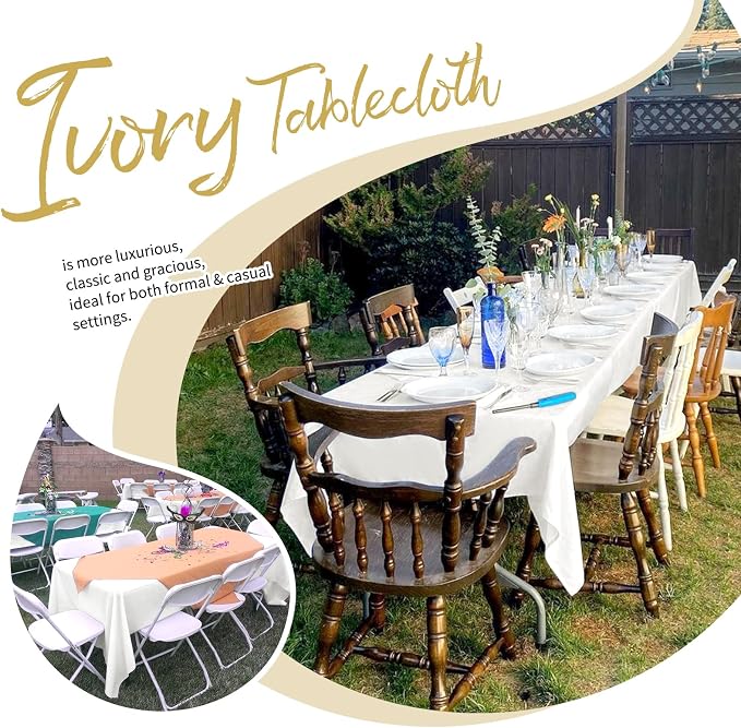 Showgeous 4 Pack Ivory Tablecloths for 8 Foot Rectangle Tables 60 x 126 Inch, 8ft Rectangular Washable Polyester Table Cover for Wedding Party Banquet