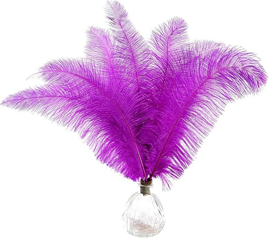 SendyFeather 50pcs Natural Purple Ostrich Spads Feather 14-16inch (35-40cm) Bulk Feathers for Crafts Flowers Vase Wedding Party Centerpiece Decoration