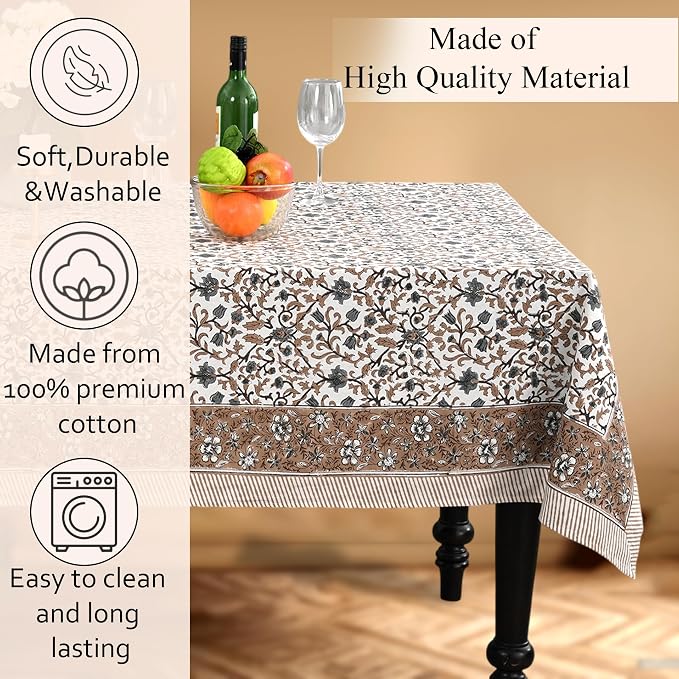 CPC Autumn Vine Tablecloth 100% Cotton 70x108 Inch Indian Block Print Rectangle Table Cover, Table Cloth for Gifting in Weddings, Halloween, Fall, Christmas, Thanksgiving