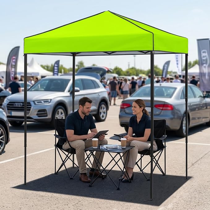 EAGLE PEAK 6x4 Instant Pop Up Canopy Tent, Straight Leg Sun Shelter, Portable Canopy with Carry Bag for Camping, Beach & Sports, Neon Green