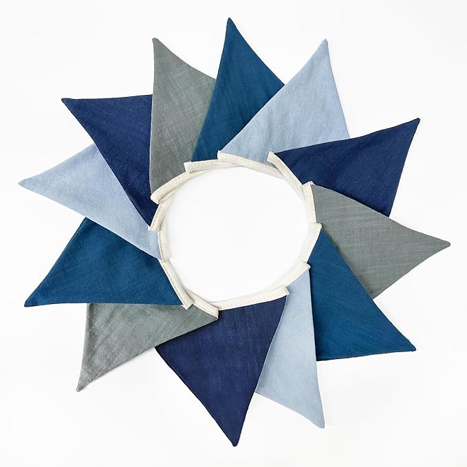 2 Sets of Blue Grey Nursery Garland 24Pcs Royal Fabric Linen Baby Banner Triangle Pennant Flags Streamers for Kids Boys Nautical Birthday Baby Shower Party Decorations Baby Bedroom Nursery Decor