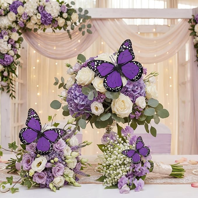 Chuangdi 12 Pcs Large Purple Monarch Butterfly Decorations 3 Size 12inch, 9inch, 6inch Fake Butterflies Realistic Butterfly Craft Artificial Mariposas Wall Decor for Craft Wedding Home Birthday Party