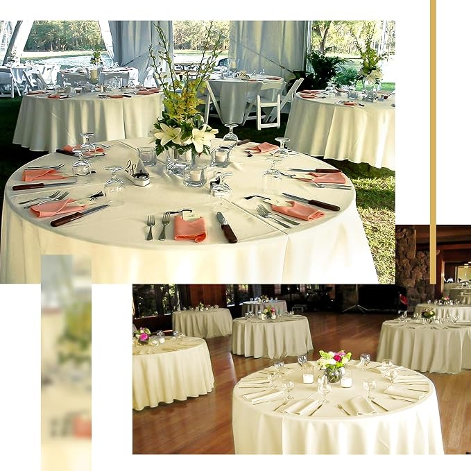 fani 10 Pack 90 Inch Round Tablecloth, Beige Polyester Fabric Table Cloth for Round Table, Stain and Wrinkle Washable Table Cover for Wedding Party Dining Table Buffet Banquet Restaurant and Camping
