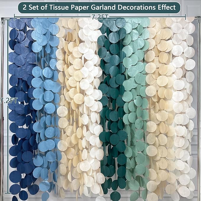 205 Ft Sage Green Dusty Blue Khaki Beige Circle Dot Backdrop Garland Tissue Paper Polka Dots Hanging Streamer for Baby Shower Birthday Wedding One Silly Goose Themed Party Decorations Supplies
