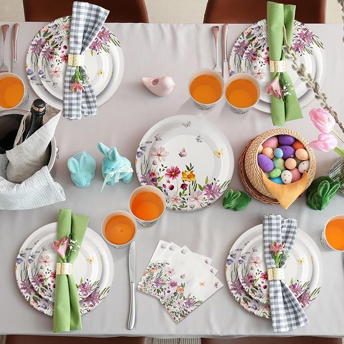 Hsei 250 Pcs Wildflower Party Decoration Baby Shower Disposable Tableware Sets Birthday Supplies Serves 50 Guests Disposable Plates Napkins and Cups for Baby Bridal Shower Birthday Party