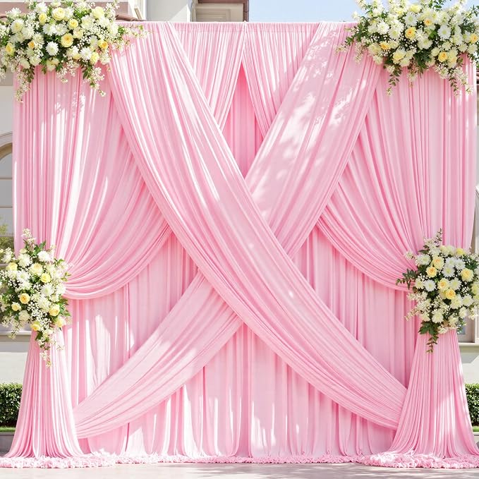 20ft x 10ft Wrinkle Free Pink Backdrop Curtain for Parties, 4 Panels 5×10ft Silky Polyester Light Pink Photo Backdrop Drapes Back Drop Cloth for Girl Party Birthday Gender Reveal Wedding Photography