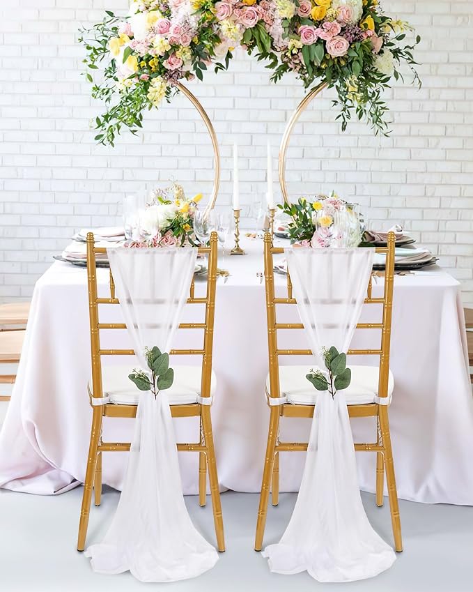QueenDream White Chair Sashes Wedding Chair Decorations: 36 Packs 8ft Sheer Bows Designed Chairs Sashes for Baby Shower Banquet Hotel Chairs Decor