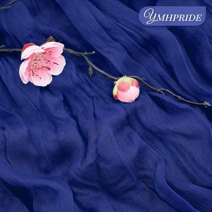 12 Pack Cheesecloth Table Runner 35 x 120 inch Long Boho Cheese Cloth Gauze Table Runners Semi Sheer Table Runner for Wedding Decor, Bridal Shower, Birthday Party (Royal Blue)