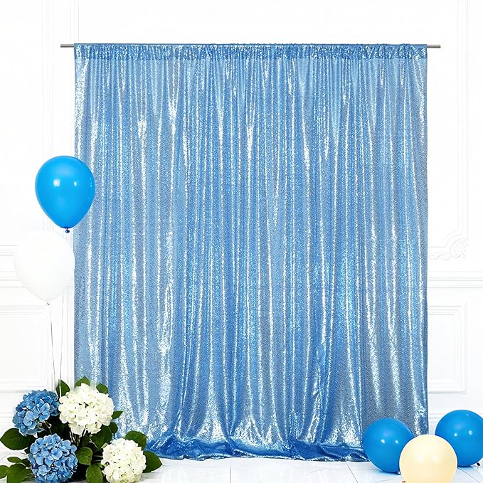 Eternal Beauty Baby Blue Sequin Backdrop, 6x8 Ft Glitter Background Curtains for Shimmer Photography Party Wedding Birthday Back Drop Decor