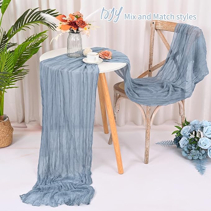 16 Pack Dusty Blue Cheesecloth Table Runner 120 Inch 10FT Spring Boho Rustic Sheer Gauze Cheese Cloth Table Runner for Wedding Baby Shower Birthday Party Table Decor