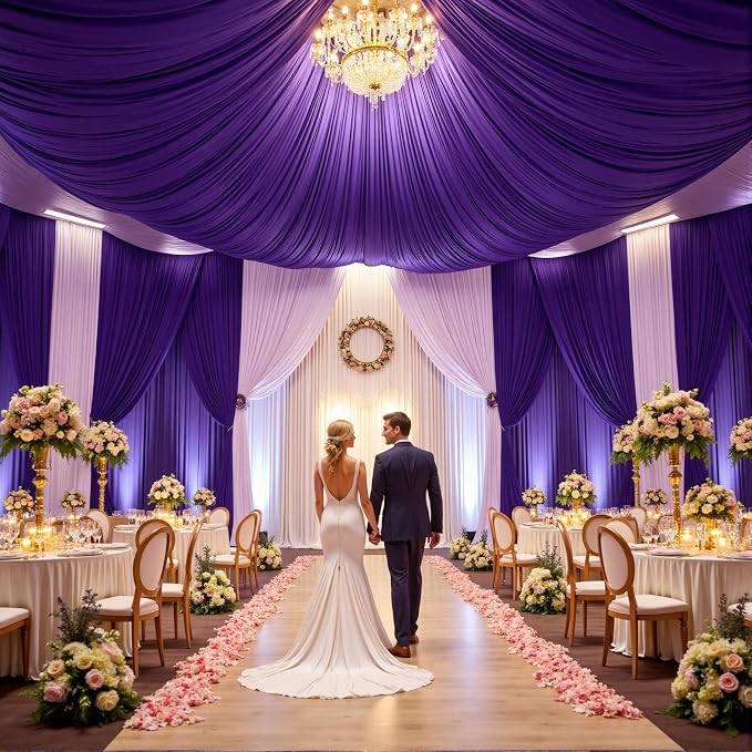 50ftx15ft Purple Backdrop Curtains for Parties, Wrinkle Free Polyester Purple Photo Backdrop Drapes 10 Panels 15 ft Long Back Drop Cloth for Wedding Birthday Photography Background Party